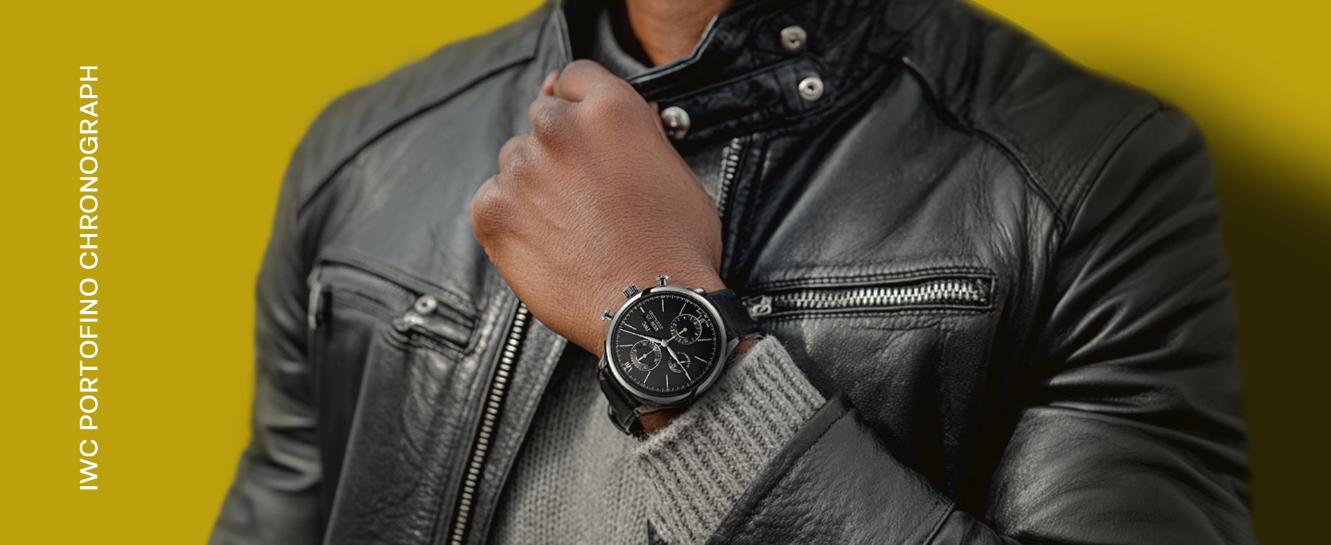 IWC Portofino Chronograph Leather Strap Black Dial Automatic